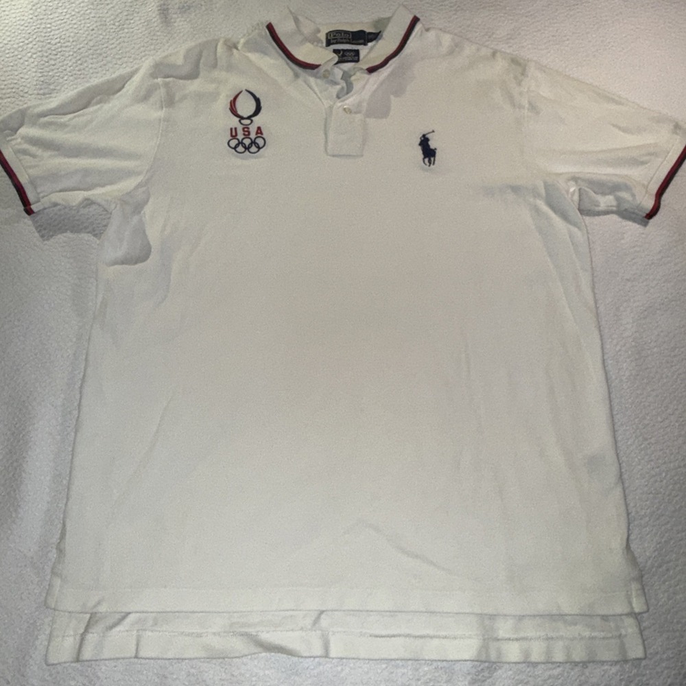 Polo Ralph Lauren Shirt Mens XL White Polo USA 2008 Olympics Large Horse Logo